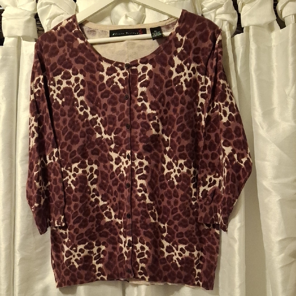 Allison Brittney Women's Leopard Print Button Down Shirt -brown and Cream XL
